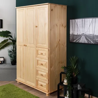 Produktbild von 2-türiger Kleiderschrank aus Naturholz, 190 cm hoch, 133 cm breit, 60 cm tief