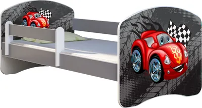 Obrázok produktu pre ACMA posteľ pre mladých Detská posteľ junior kompletná súprava s lamelovým roštom a ochranou proti vypadnutiu matraca Sivá 05 Sivá auto 140x70