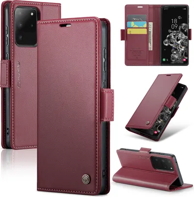 Produktbild von Galaxy S20 Ultra Hülle, Leder Brieftasche Kartenfach Schutzhülle mit Standfunktion für Samsung Galaxy S20 Ultra Rot
