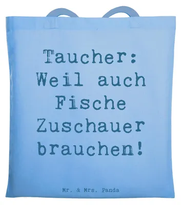 Produktbild von Mr. & Mrs. Panda Jutebeutel Spruch Tauchen Zuschauer - Sky Blue - Geschenk, Tasche, Sportler, Meerestiere, Wassersport, Tauchregeln, totebag, Tote Bag, Geschenke, Beutel