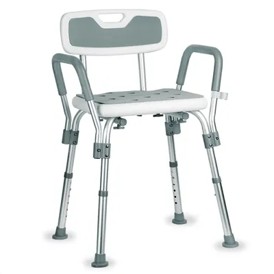 Produktbild von Goliving Verstellbarer Duschstuhl - Abnehmbare Arm- und Rückenlehne - Duschhocker mit Duschkopfhalterung - Anti-Rutsch - 3,2 kg - Höhe 70-84 cm - Weiß