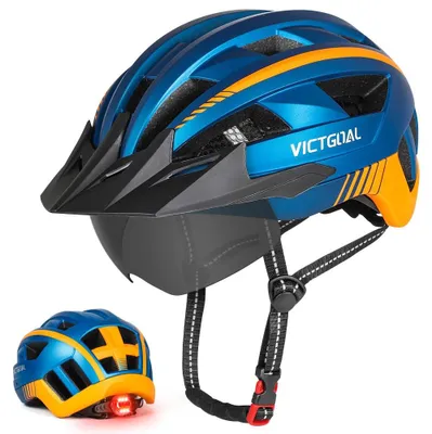 Produktbild von VICTGOAL Fahrradhelm mit Visier für Herren Damen, LED Rücklicht und Brille