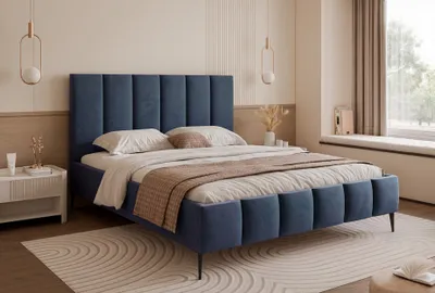 Produktbild von Besilio Möbel - Bett 200x200 Tamara II Slim Samtstoff - Schlafzimmerbett mit Bettkasten & Lattenrost - Marineblau & Velluto 25