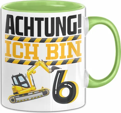 Produktbild von 6. Geburtstag Geschenk Tasse Becher Jungs Baustelle Geburtstagsgeschenk Achtung Ich Bin 6 (Grün)