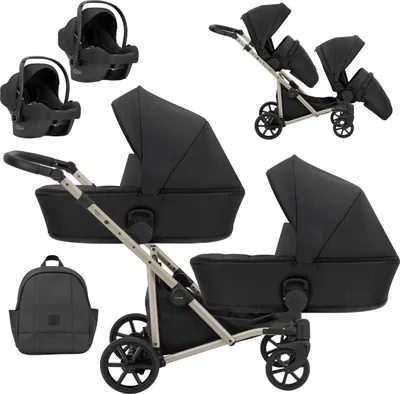 Produktbild von Kunert BRAV DUO 3in1  Doppelkinderwagen in Schwarz mit Gelrädern und Champagnerrahmen
