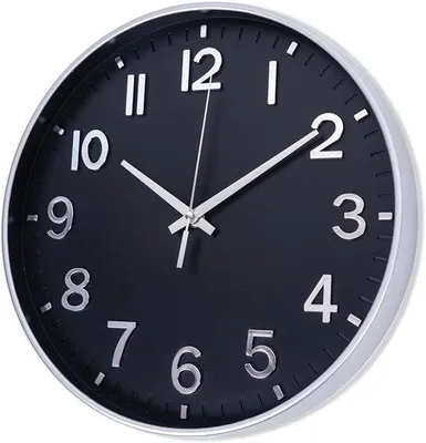 Image de Horloge murale radiocommandée de 30 cm, silencieuse (sans tic-tac), horloge moderne à piles pour le salon, le bureau ou comme décoration murale (noir et argent)