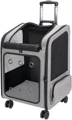 Produktbild von FASRIOU Großer Transportrucksack für Haustiere mit Rädern, faltbarer Katzentransportrucksack für große Katzen und kleine Hunde bis zu 15 kg