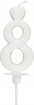 Produktbild von Weiße Tortenkerze in Herzform mit der Ziffer 8, 6,5 cm hoch