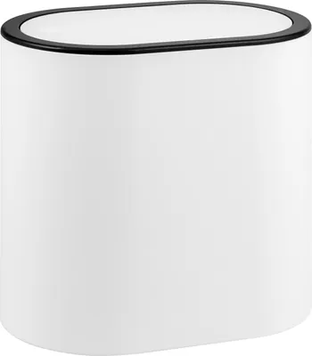 Image de eluno poubelle cosmétique ovale avec surface caoutchoutée Softtouch, couvercle basculant & patins de protection contre les rayures, poubelle pour WC visiteurs et salle de bain en plastique, capacité 6 litres, blanc