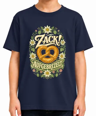 Obrázek produktu pro Zack! Tričko s motivem "Edelweiß", bavorské oblečení, bavorské tričko, kožené kalhoty, dětské tričko, tmavě modrá, velikost 116