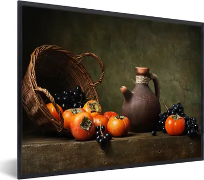 Produktbild von MuchoWow® Gerahmtes Poster Rustikal - Obst - Korb - Stilleben 80x60 cm - Poster mit Schwarzem Bilderrahmen Wandposter Rahmen Foto Bilder - Schwarzem - Mit Gestell
