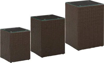 Obrázek produktu pro Odkládací stolky 3 ks se skleněnou deskou hnědé polyratan