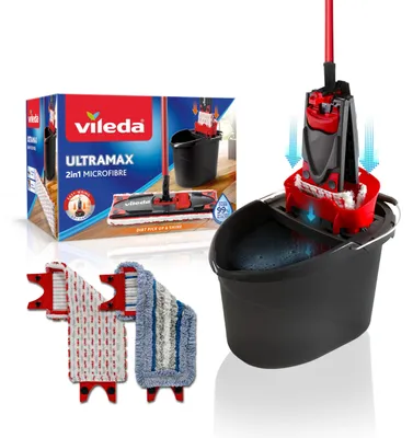 Produktbild von Vileda Ultramax Bodenwischer Komplett Set mit 2 Mikrofaserbezügen, 2in1 für alle