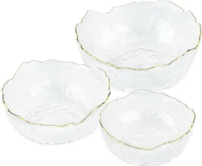 Produktbild von Elegante Servierschalen-Set 3-teilig mit Goldrand aus gehärtetem Glas