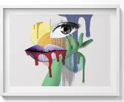 Produktbild von Surrealistische Collage– Wandbild mit Rahmen – Gerahmtes Bild  – Wanddekoration – 80x60 cm –  Weiß Rahmen
