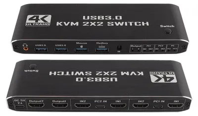 Image de Commutateur KVM avec 2 entrées, 2 sorties, résolution 4K à 60 Hz et ports USB