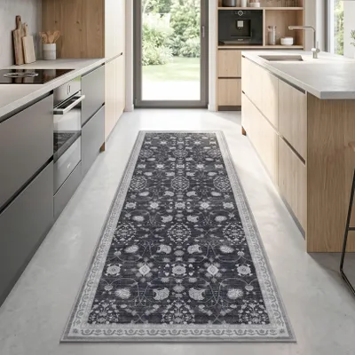 Obrázek produktu pro Homebyhome, pratelný koberec, vintage design, běhoun, vhodný do chodby, kuchyně nebo vstupní haly, orientální vzor, snadná údržba. Velikost: 80x250 cm