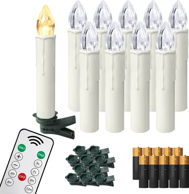 Zdjęcie produktu dla XMTECH 20x LED świeczki choinkowe bezprzewodowe z baterią i pilotem zdalnego sterowania migoczące ściemniane świeczki choinkowe świeczki choinkowe, ciepła biel