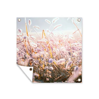 Obrázek produktu pro MuchoWow® Zahradní plakáty - Tráva - Slunce - Zima - Sníh - 200x200 cm - Zahradní dekorace