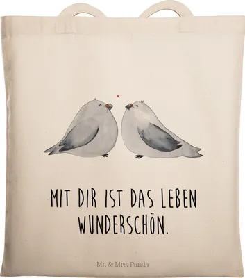 Produktbild von Mr. & Mrs. Panda Jutebeutel Turteltauben Liebe - Transparent - Geschenk, Laptoptasche, Freundin, Hochzeitstag, canvas tasche, Tote Bag, Tauben, Einkaufstasche, Freund