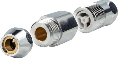 A disassembled plumbing fitting shown against a white background.
