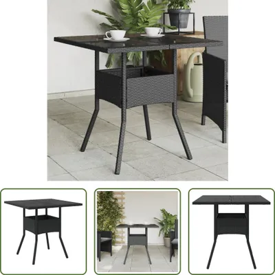Produktbild von The Living Store Gartentisch mit Glasplatte Schwarz 80x80x75 cm Poly Rattan