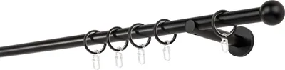 Produktbild von Gardinenstange auf Maß 20mm Ball 1-lauf Wandträger 12cm Farbe: Schwarz, Größe: 220cm
