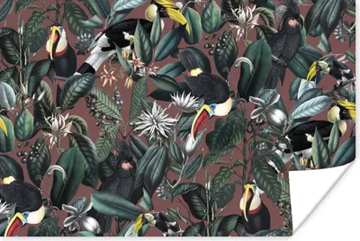 Produktbild von MuchoWow® Poster Blumen - Vögel - Blätter 90x60 cm - Schlafzimmer