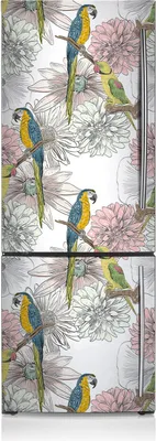 Produktbild von Kühlschrank Aufkleber Kühlschrankmagnete Dekoration Kühlschrankfolie 70x190 cm - Papagei und Blumen