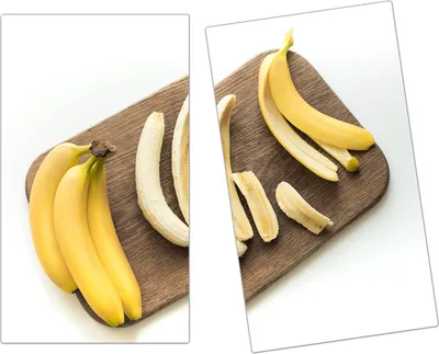 Produktbild von Spritzschutz Herdabdeckplatte Schneidebrett aus Glas Bananen auf Brett 2-Teilig (60x52cm)