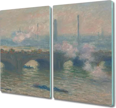 Produktbild von Coloray Schneidebrett Herdabdeckplatte 2x30x52 cm Kochplattenabdeckung Hackbrett Küchenbrett - Waterloo-Brücke grau Monet