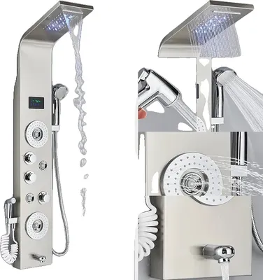 Produktbild von Duschpaneel, LED-Lichtfunktion, Dreifachbedienung, Gebürstetes Nickel 8006
