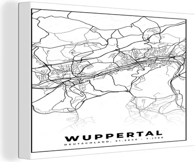Obrázek produktu pro OneMillionCanvasses® - Plátno - 140x90 cm, Mapa města - Wuppertal - Mapa, Nástěnná umělecká dekorace - Fotografie na plátně - Obraz na dřevěném rámu