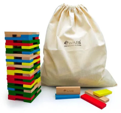 Obrázok produktu pre Drevené stavebné kocky WABI Planks 8 cm – 200-dielna farebná montessori sada z bukového dreva, farby na vodnej báze, od 3 rokov, ekologická a odolná