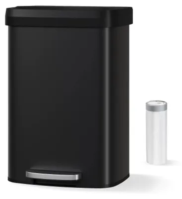Obrázek produktu pro Kbelík na kuchyňský odpad - 50 litrů - s nožním pedálem - s tichým zavíráním víka - nerezová ocel - vnitřní kbelík s madlem - černý