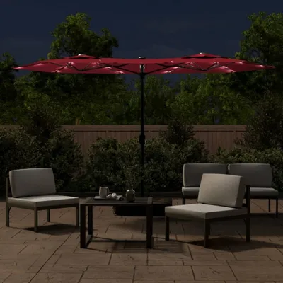 Obrázek produktu pro vidaXL Dvojitý slunečník s LED světly Bordeaux červená 316x145 cm