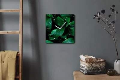 Produktbild von Coloray Hodiny Unikátní 30x30 cm  Tiché hodiny Pro obývací pokoj a kuchyň Nástěnné hodiny Plátno Bílé ručičky hodin - Blumen -Black ruce listů rostliny