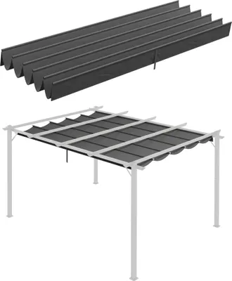 Zdjęcie produktu dla Zamienny dach Outsunny do pergoli 4 x 3 m, wodoodporny, rozkładany baldachim w kształcie fali z otworami odprowadzającymi deszczówkę, osłona przeciwsłoneczna TYLKO do ogrodu, na patio, 350 x 260 cm, ciemnoszary