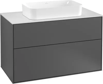 Produktbild von Villeroy & Boch Finion Waschtischunterschrank, 2 Auszüge, mit integrierter Beleuchtung, Waschbecken mittig, mit Hahnloch, 1000x603x501mm, Glass White Matt, G23100HJ
