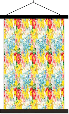 Produktbild von MuchoWow® Textilposter Blumen - Muster - Farben 40x60 cm mit schwarzem Rahmen - Wanddekorationen