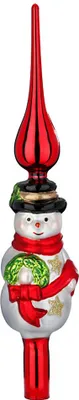 Produktbild von Christbaumspitze Schneemann 31cm Glas mit Glitzer - Rot