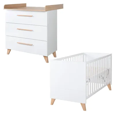 Produktbild von roba Babymöbel Set Leon 2-teilig - Baby- & Beistellbett 60 x 120 cm + Wickelkommode mit abnehmbarem Aufsatz