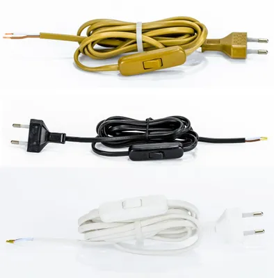 Produktbild von Relco Euro Anschlussleitung 2m – mit Eurostecker & Zwischenschalter – Gold/Weiß/Schwarz