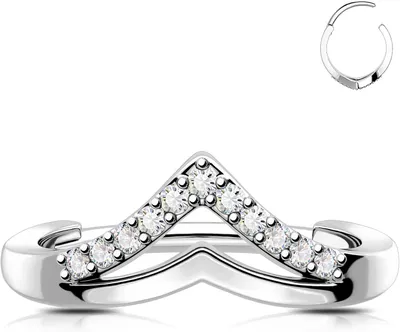 Obrázok produktu pre Daith V-tvarový piercing, 8/10/12 mm, nerezová oceľ 316L, číre zirkóny, určený na piercing ucha