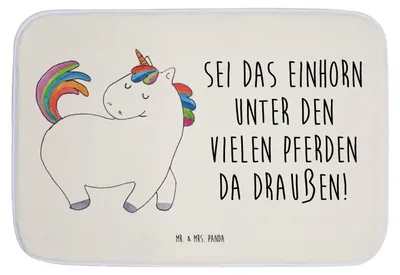 Produktbild von Mr. & Mrs. Panda Badematte Einhorn Stolzieren - Weiß - Geschenk, Pferd, Einhörner, Badvorleger, Reiten, badezimmermatte, Badteppich, Unicorn, Badezimmerteppich