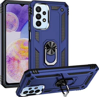 Produktbild von Galaxy A23 Hülle, Dual Layer Robust Militäre Schutzhülle mit Ringhalterung Ständer für Samsung Galaxy A23 Blau