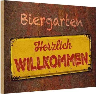 Produktbild von vianmo Holzschild 12x18 cm Biergarten herzlich willkommen