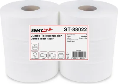 Produktbild von Jumbo Toilettenpapier SemyTop - 2-lagig - 25 cm - hochweiß - 6 Rollen