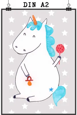 Produktbild von Mr. & Mrs. Panda Bild Einhorn Baby DIN A2 - Grau Pastell - Geschenk, Unicorn, wanddeko, Plakat, Geburt, Deko, Wandbild, Einhörner, drucke, Geburtstag
