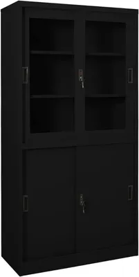 Produktbild von Büroschrank mit Schiebetür Stahlschrank Lagerschrank Abschließbar Schwarz Ordnerschrank 90x40x180 cm Stahl Aktenschrank Schrank Stahlschrank Mehrzweckschrank Aufbewahrungsschrank